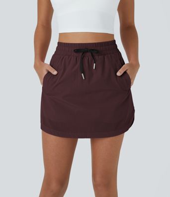 High Waisted Drawstring Pocket 2-in-1 Curved Hem Mini Golf Skirt