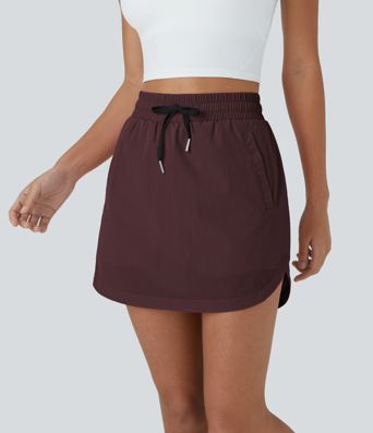 High Waisted Drawstring Pocket 2-in-1 Curved Hem Mini Golf Skirt