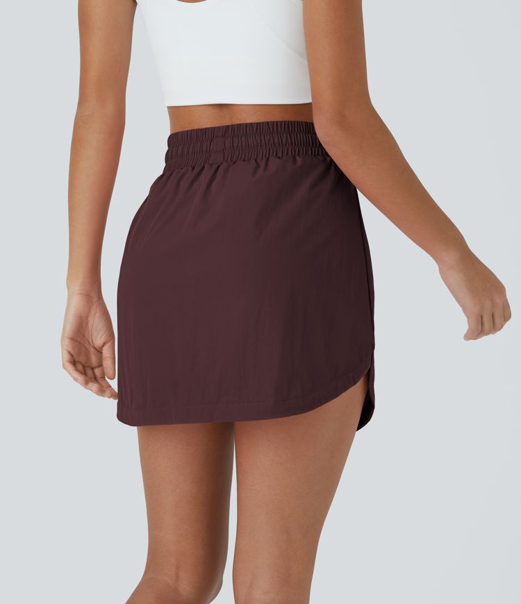 High Waisted Drawstring Pocket 2-in-1 Curved Hem Mini Golf Skirt