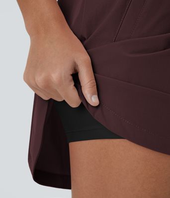 High Waisted Drawstring Pocket 2-in-1 Curved Hem Mini Golf Skirt