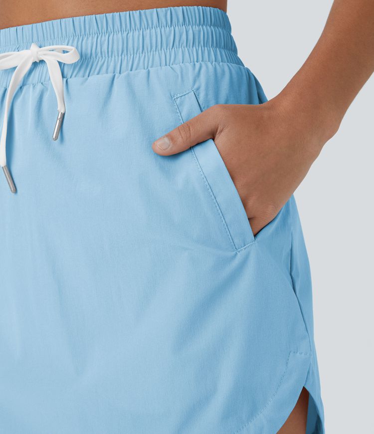 High Waisted Drawstring Side Pocket 2-in-1 Curved Hem Mini Golf Skirt