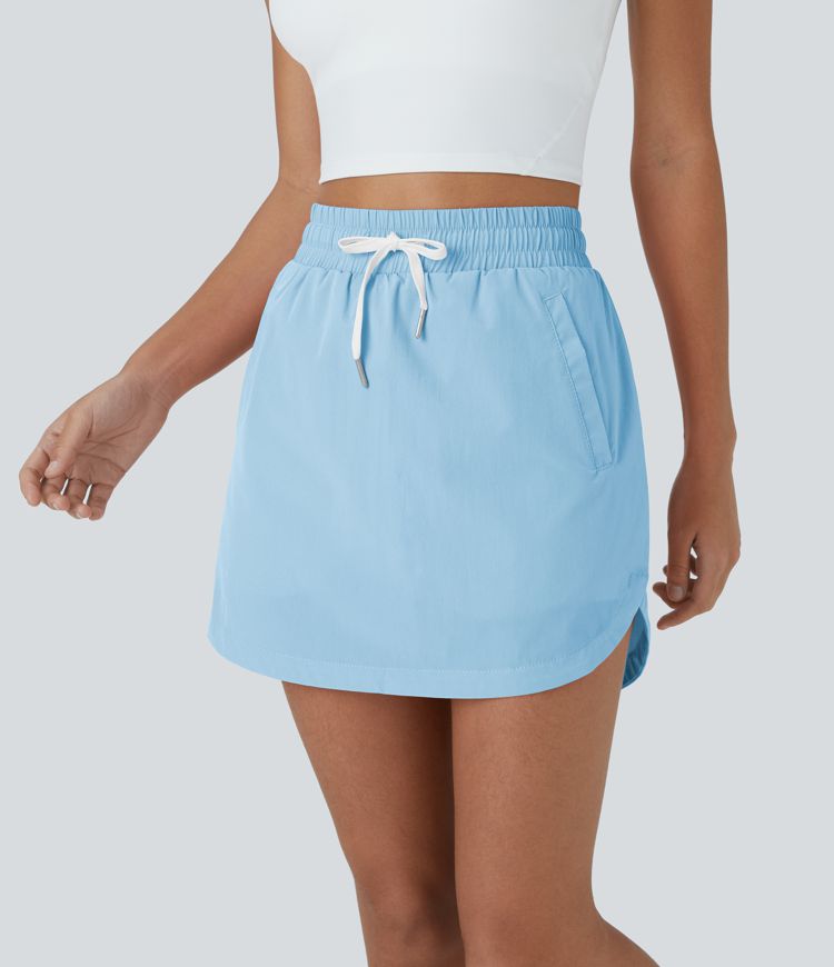 High Waisted Drawstring Side Pocket 2-in-1 Curved Hem Mini Golf Skirt