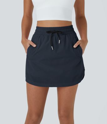 High Waisted Drawstring Side Pocket 2-in-1 Curved Hem Mini Golf Skirt