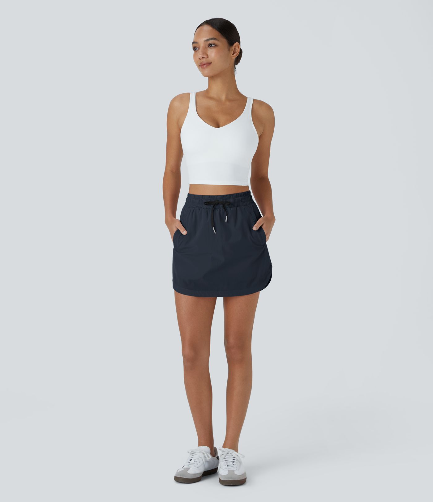 High Waisted Drawstring Side Pocket 2-in-1 Curved Hem Mini Golf Skirt