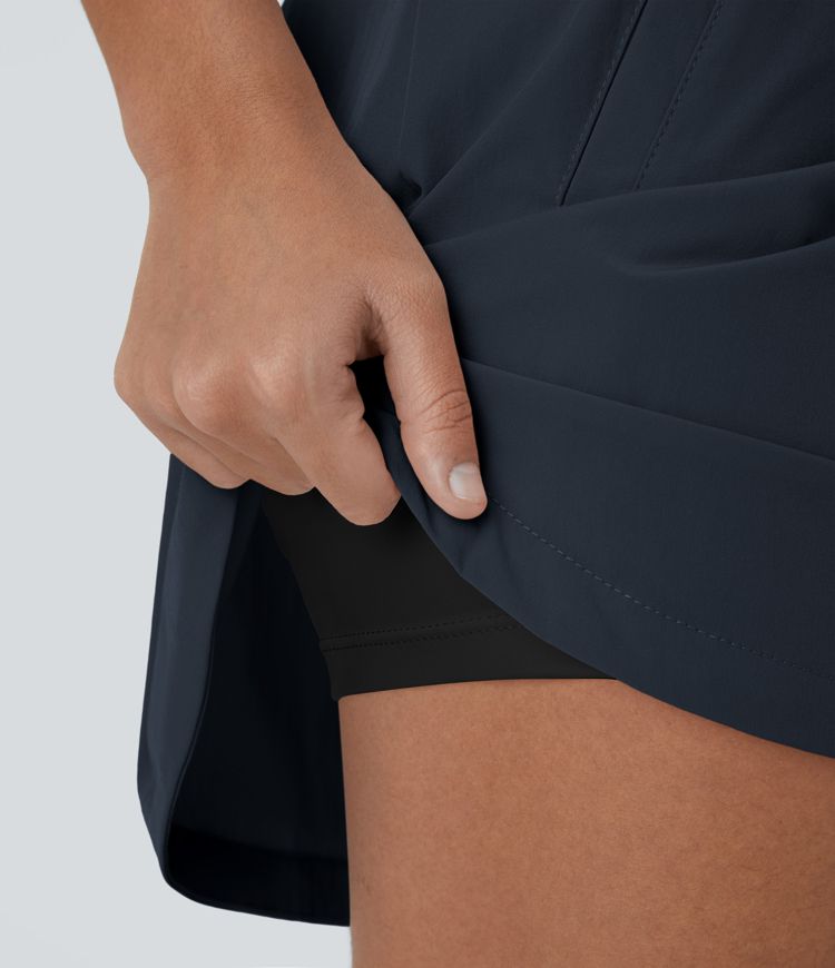 High Waisted Drawstring Side Pocket 2-in-1 Curved Hem Mini Golf Skirt