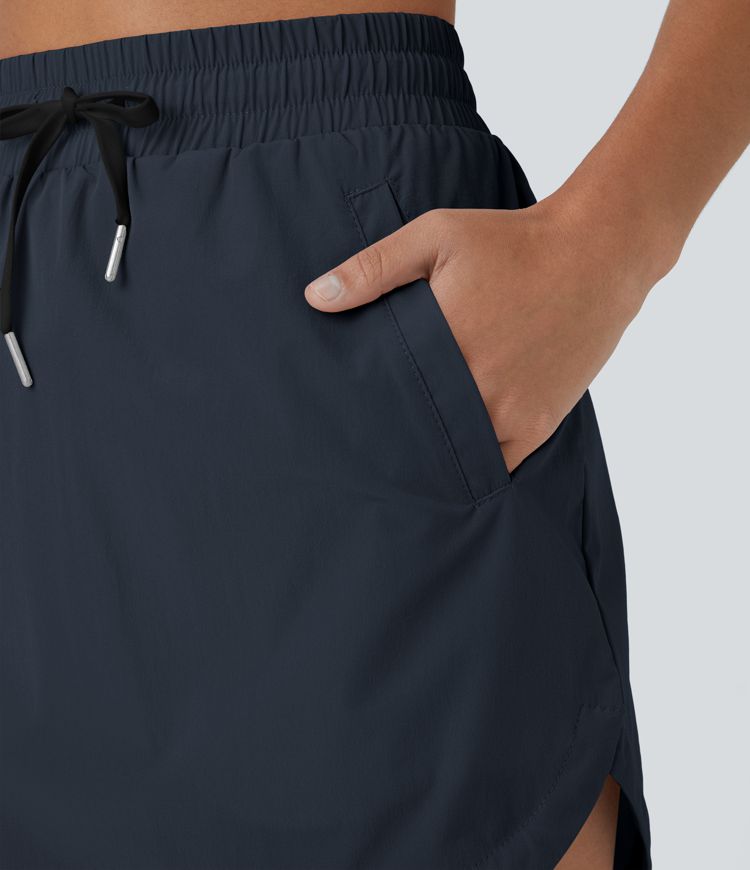 High Waisted Drawstring Side Pocket 2-in-1 Curved Hem Mini Golf Skirt