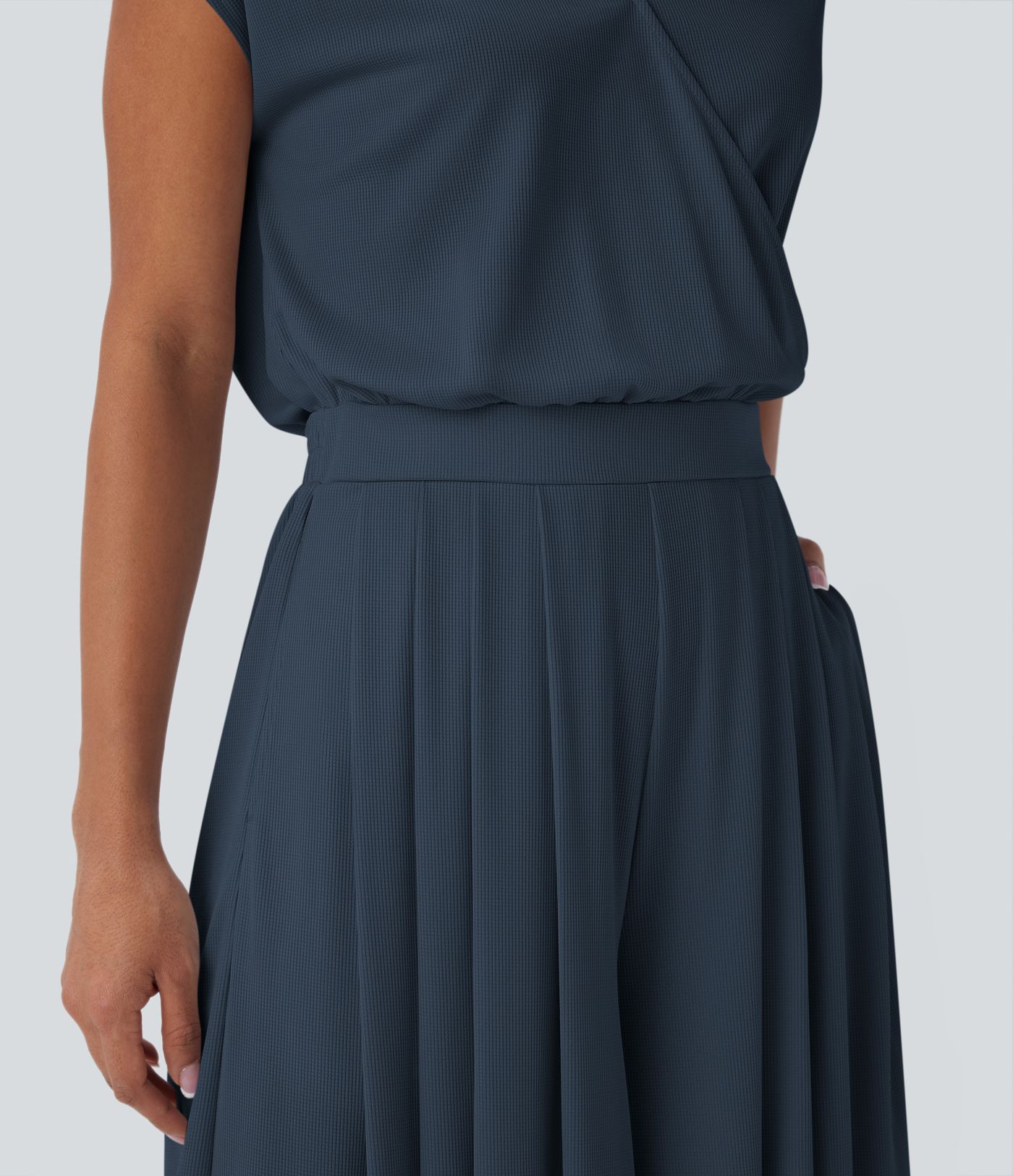 V Neck Short Sleeve Pocket Wide Leg Flowy Waffle Casual Jumpsuit-Easy Peezy Edition