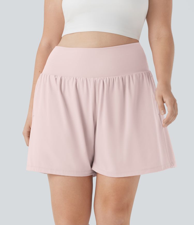 SoftlyZero™ Airy Super High Waisted 2-in-1 Cool Touch Yoga Plus Size Shorts 7" with Pockets