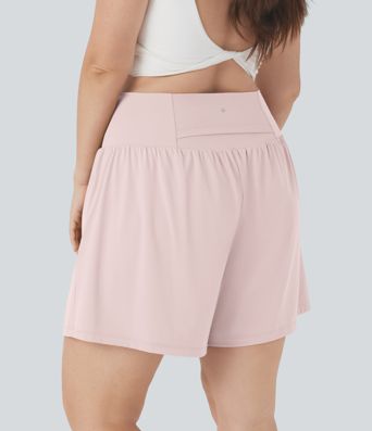 SoftlyZero™ Airy Super High Waisted 2-in-1 Cool Touch Yoga Plus Size Shorts 7" with Pockets