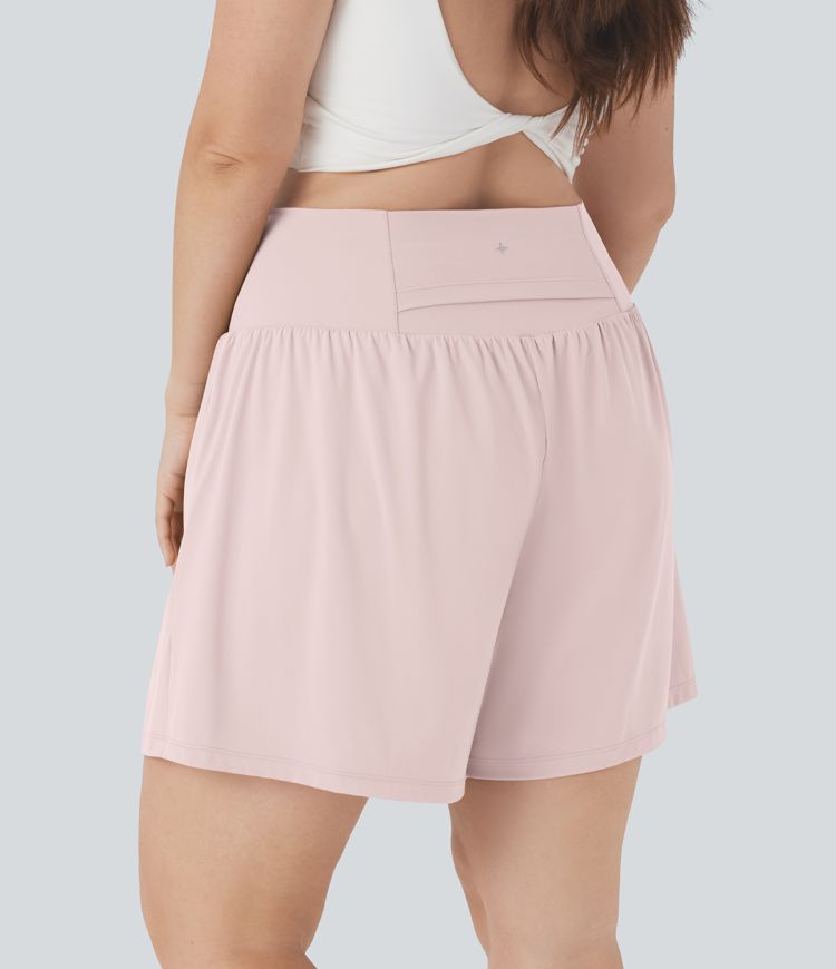 SoftlyZero™ Airy Super High Waisted 2-in-1 Cool Touch Yoga Plus Size Shorts 7" with Pockets
