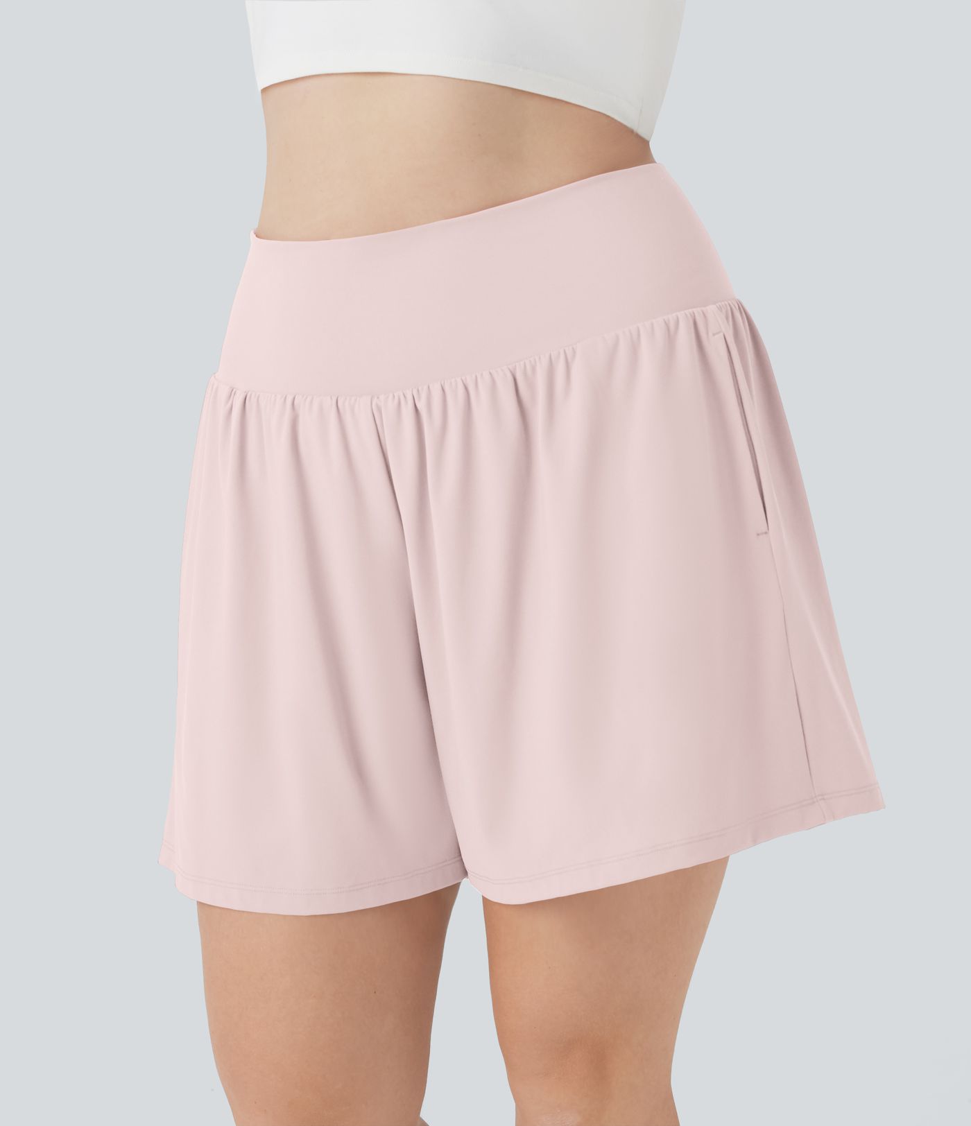SoftlyZero™ Airy Super High Waisted 2-in-1 Cool Touch Yoga Plus Size Shorts 7" with Pockets