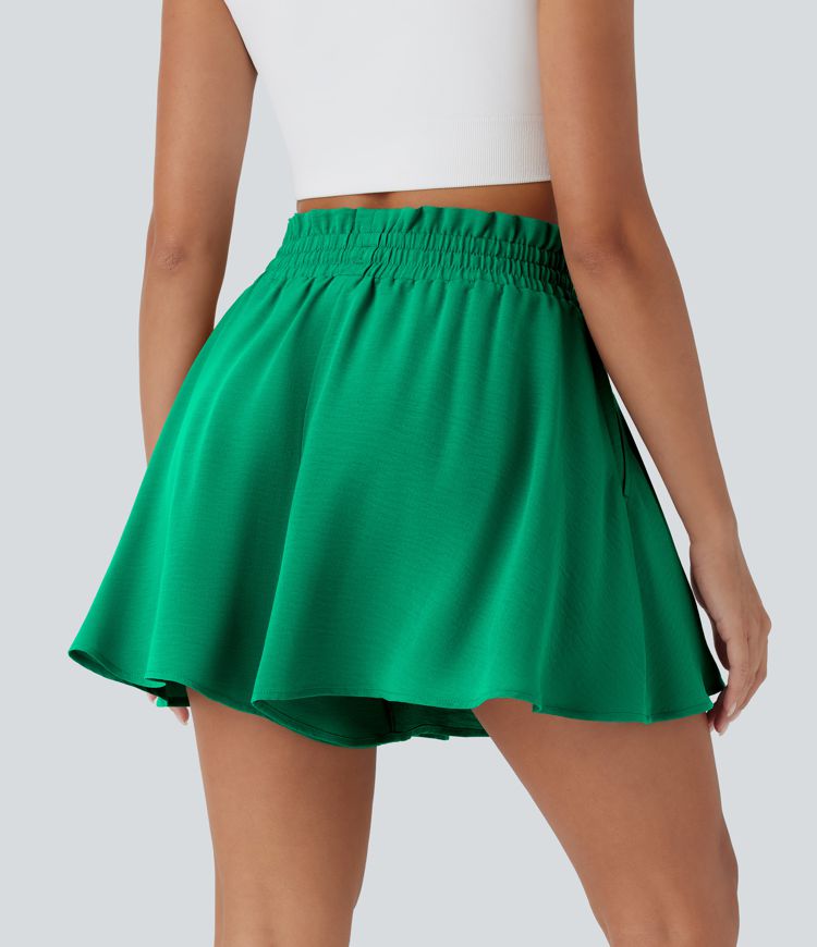 Paper Bag High Waist Drawstring Pocket Casual Linen-Feel Wide Leg Shorts