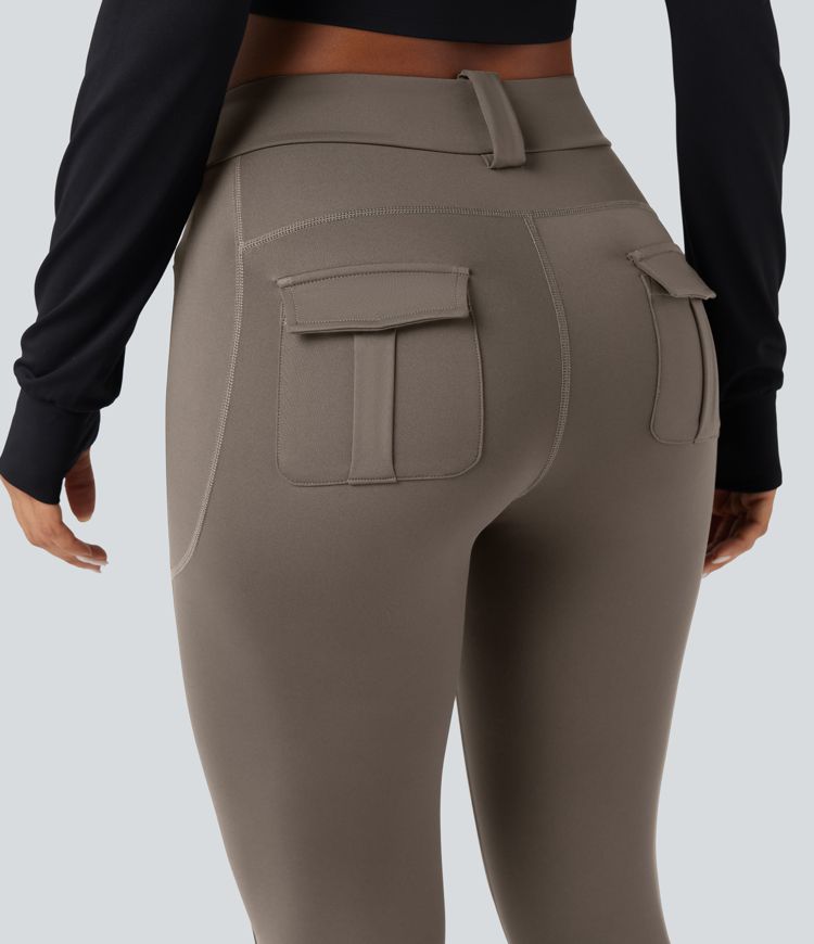 Wear-Resistant Mid Rise Cargo Hiking Leggings with Pockets