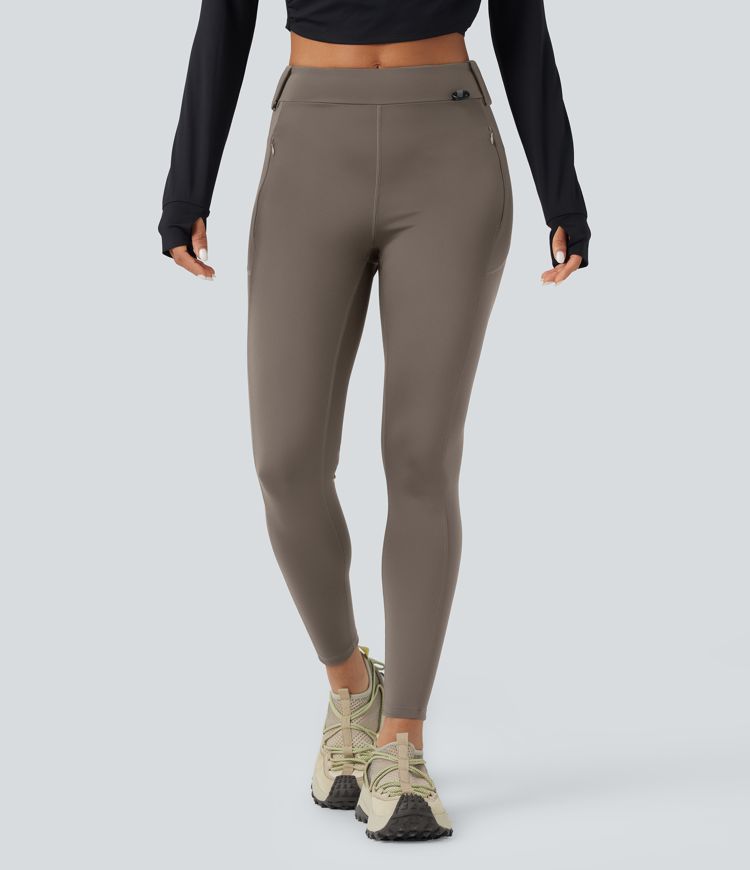 Wear-Resistant Mid Rise Cargo Hiking Leggings with Pockets