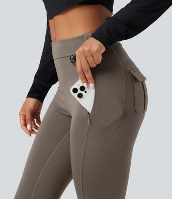 Wear-Resistant Mid Rise Cargo Hiking Leggings with Pockets