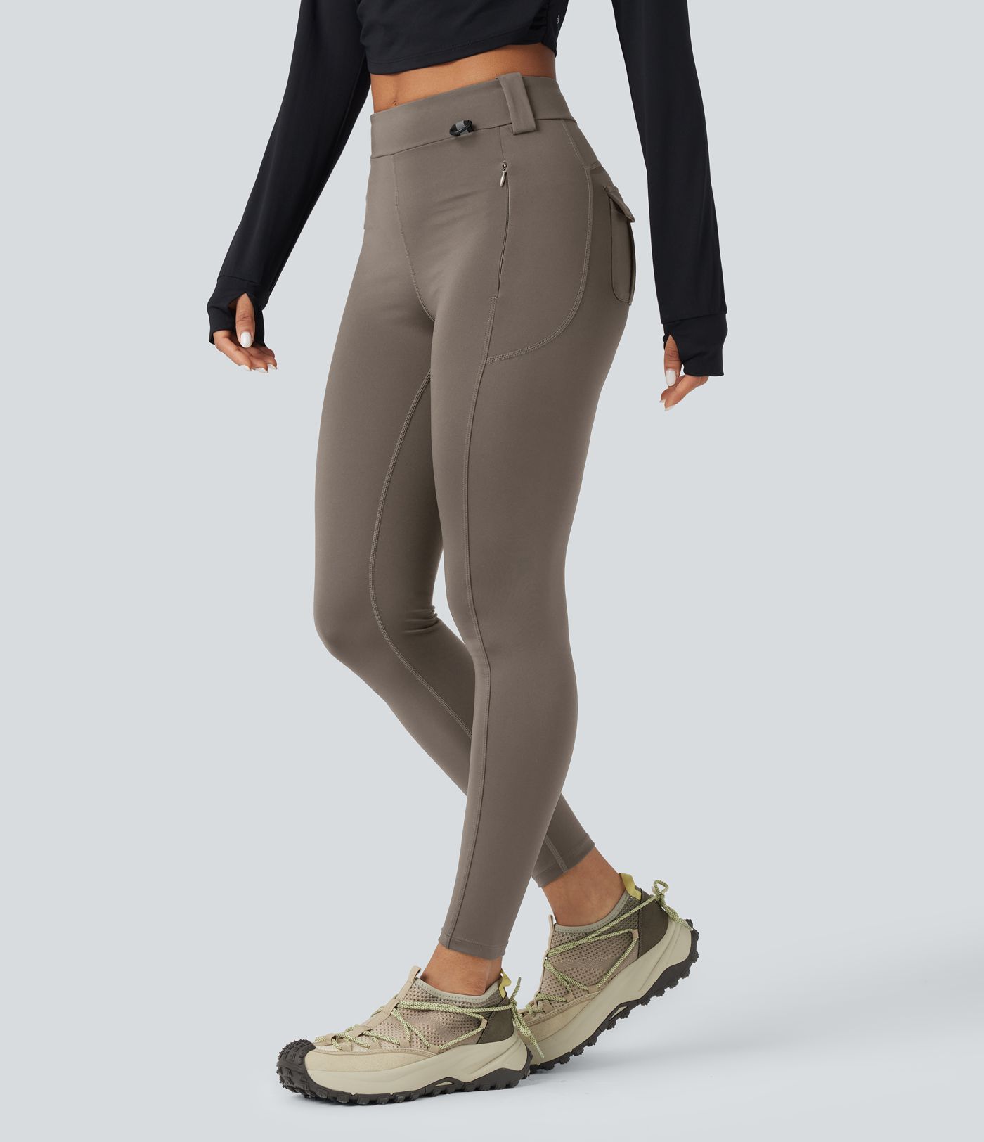 Wear-Resistant Mid Rise Cargo Hiking Leggings with Pockets