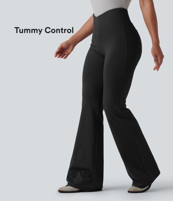 Schlaghose mit hohem V-förmigem Bund, Gesäßtaschen und Bauchkontrolle