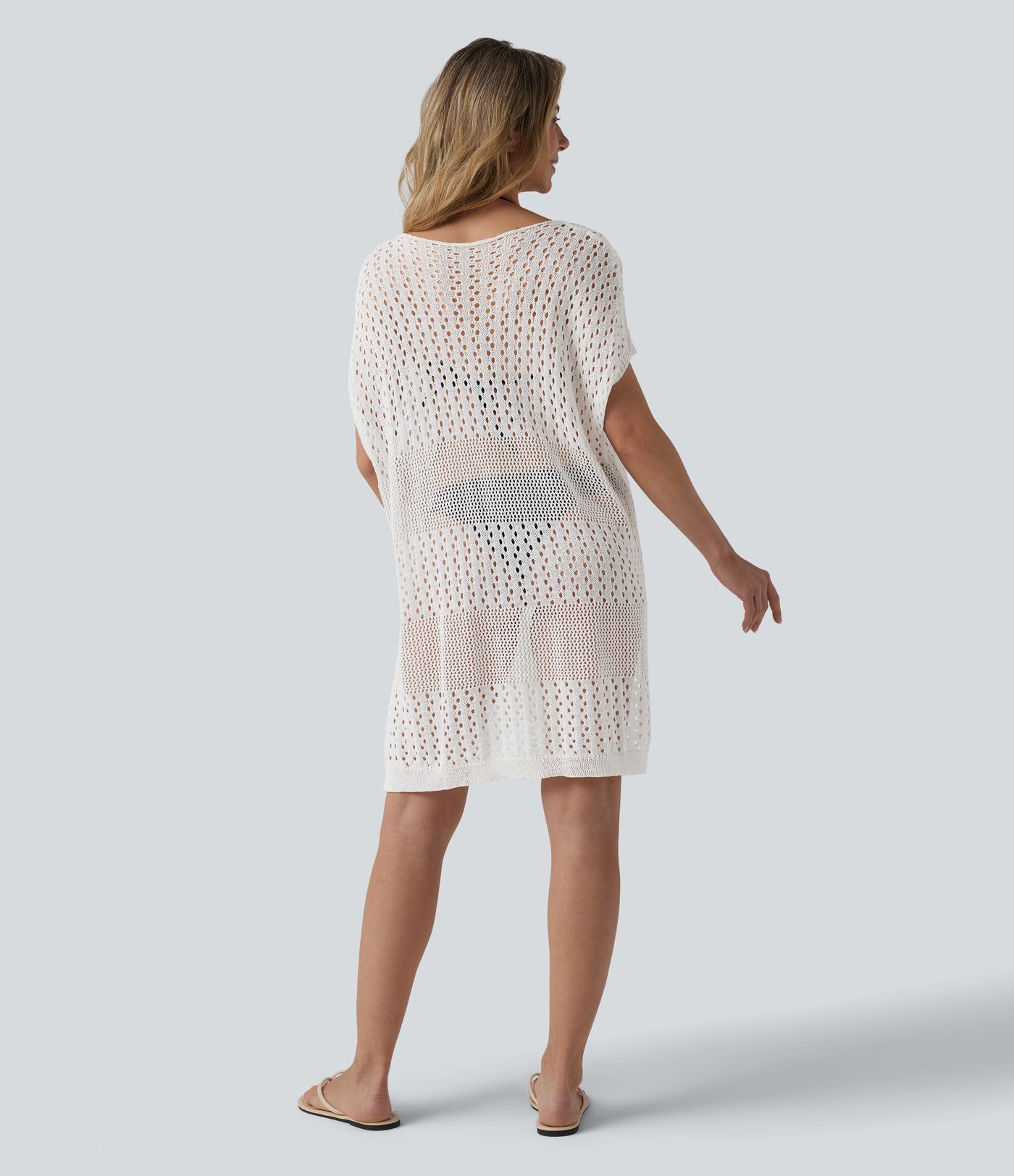 V-neck Split Hem Hollow Out Resort Cover Up Dress