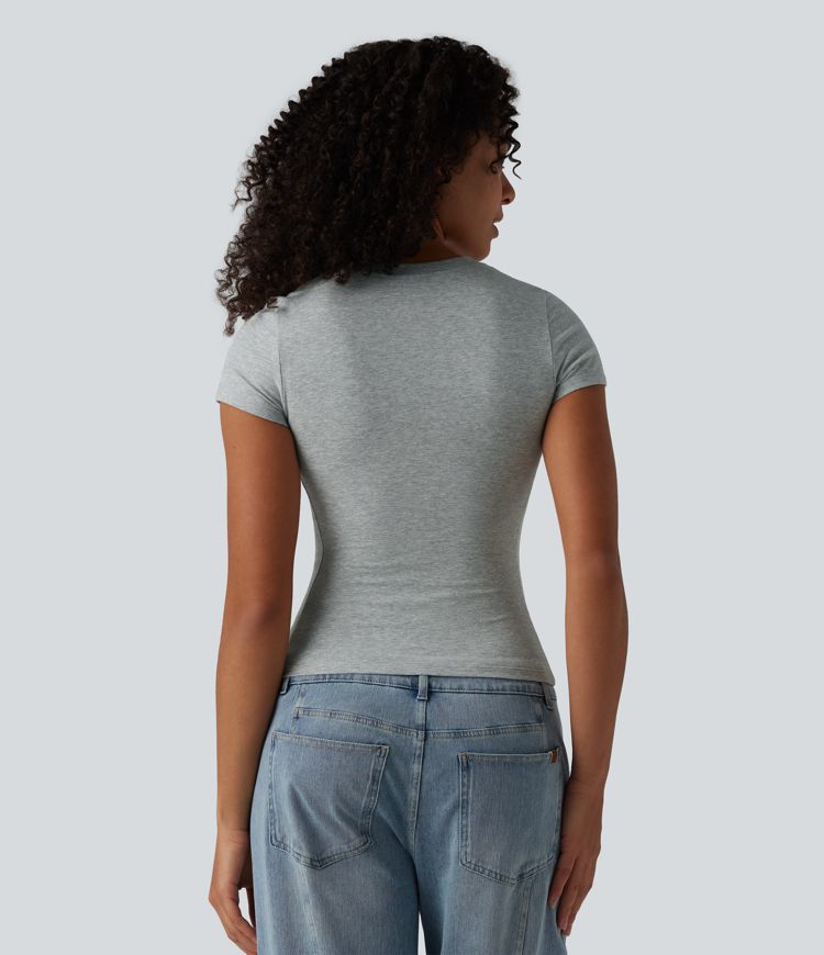 Halara Cotton Jersey Henley Short Sleeve Ultra-slim Casual T-Shirt