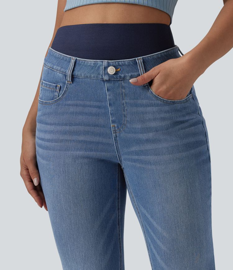 Halara Flex™ Double Waistband High Waisted Tummy Control Casual Flare Jeans with Pockets