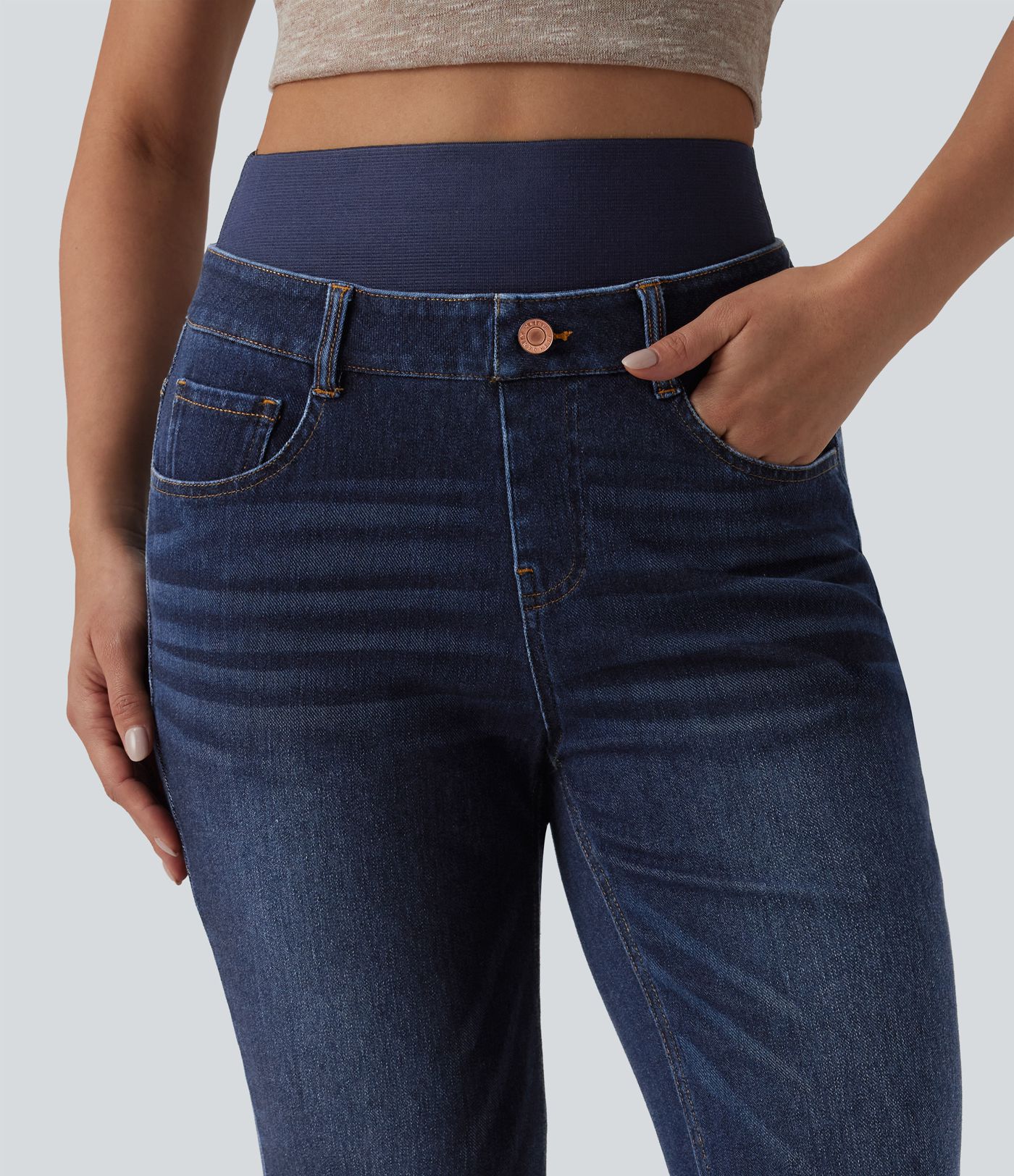 Halara Flex™ Double Waistband High Waisted Tummy Control Casual Flare Jeans with Pockets