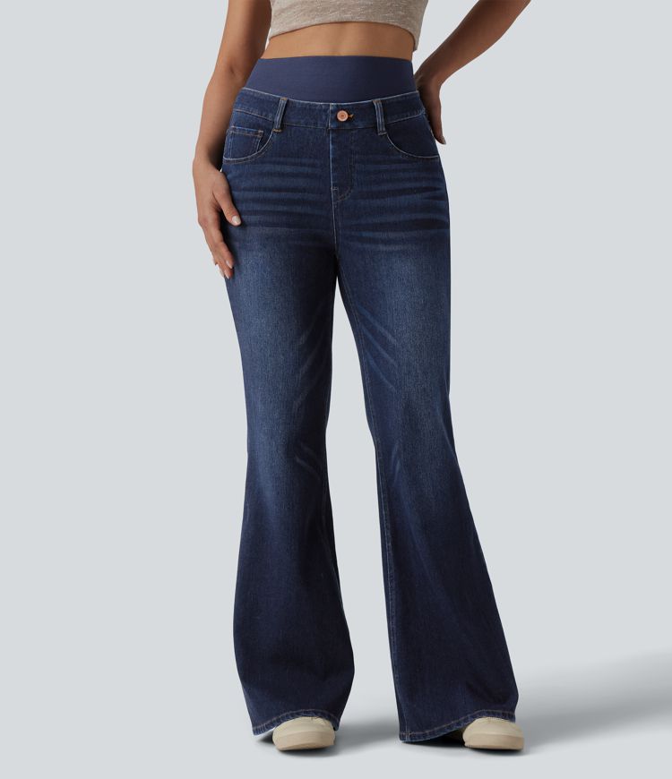 Halara Flex™ Double Waistband High Waisted Tummy Control Casual Flare Jeans with Pockets