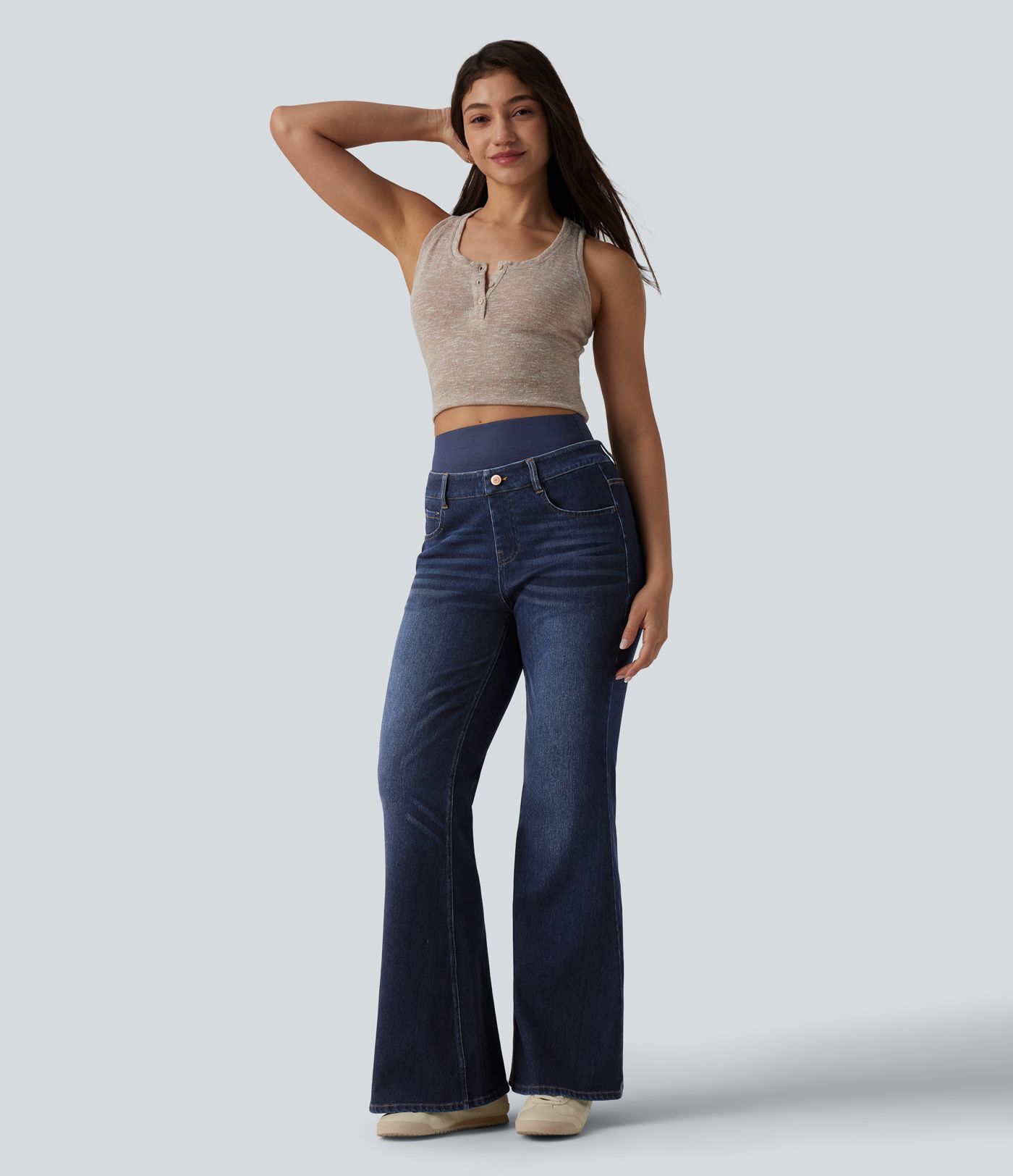 Halara Flex™ Double Waistband High Waisted Tummy Control Casual Flare Jeans with Pockets