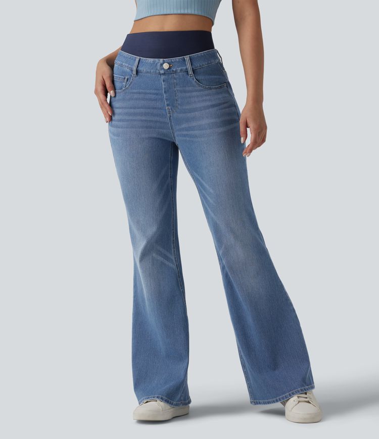 Halara Flex™ Double Waistband High Waisted Tummy Control Casual Flare Jeans with Pockets