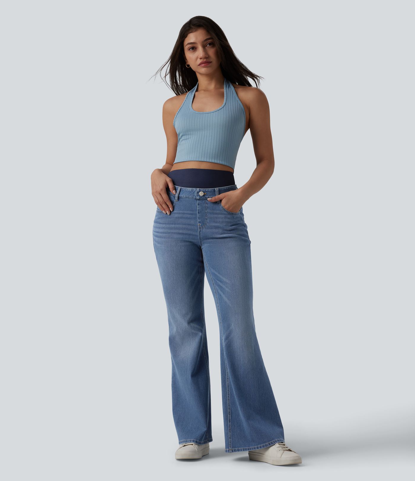 Halara Flex™ Double Waistband High Waisted Tummy Control Casual Flare Jeans with Pockets