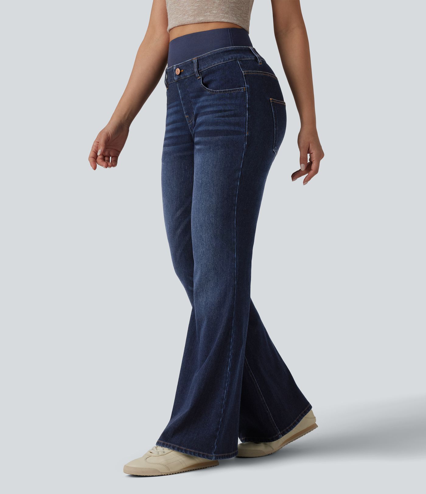 Halara Flex™ Double Waistband High Waisted Tummy Control Casual Flare Jeans with Pockets