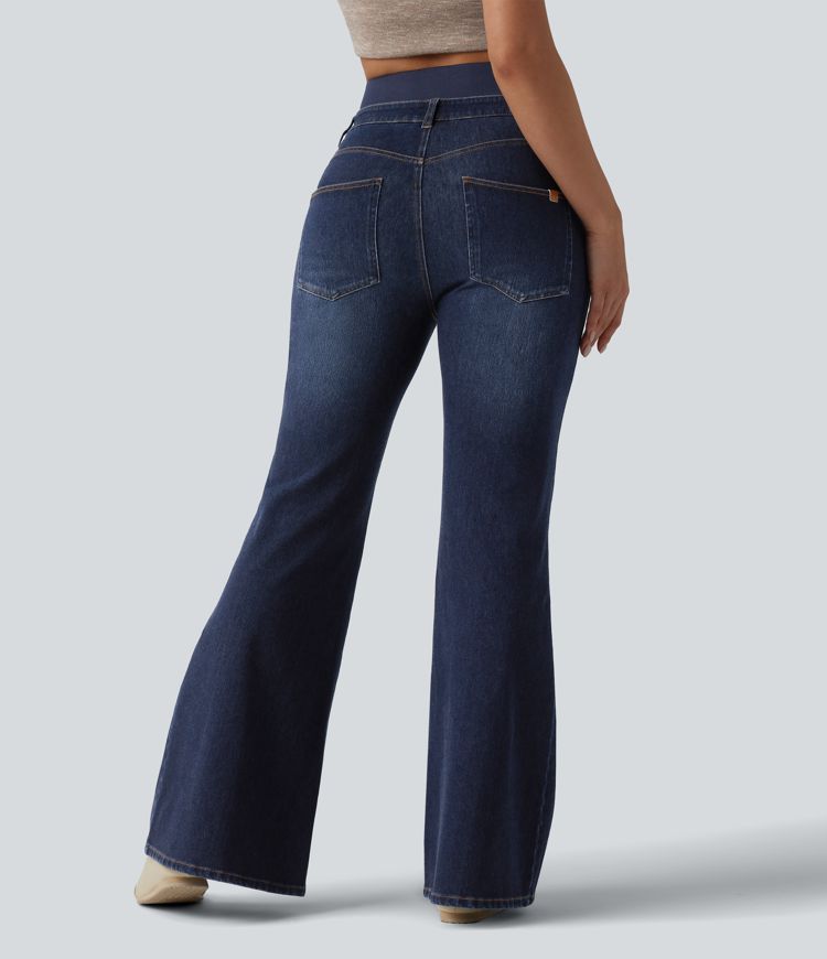 Halara Flex™ Double Waistband High Waisted Tummy Control Casual Flare Jeans with Pockets