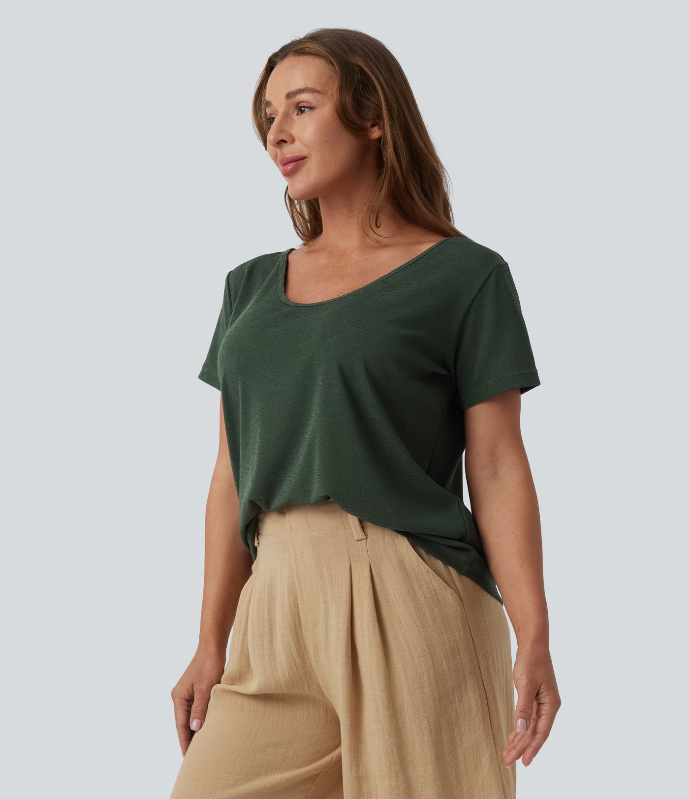 T-shirt casual col V manches chauve-souris dos nu à bretelles croisées