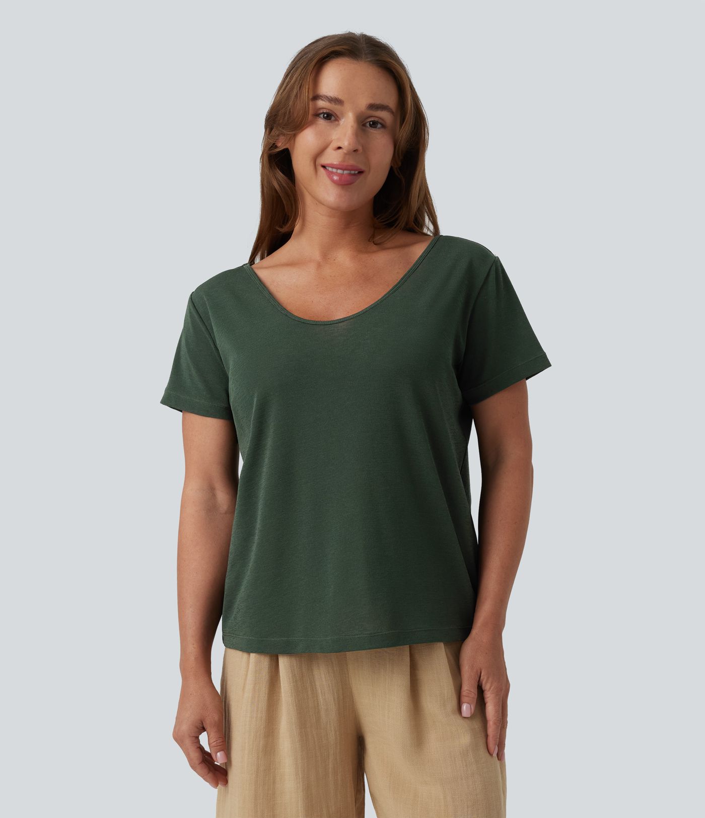 T-shirt casual col V manches chauve-souris dos nu à bretelles croisées