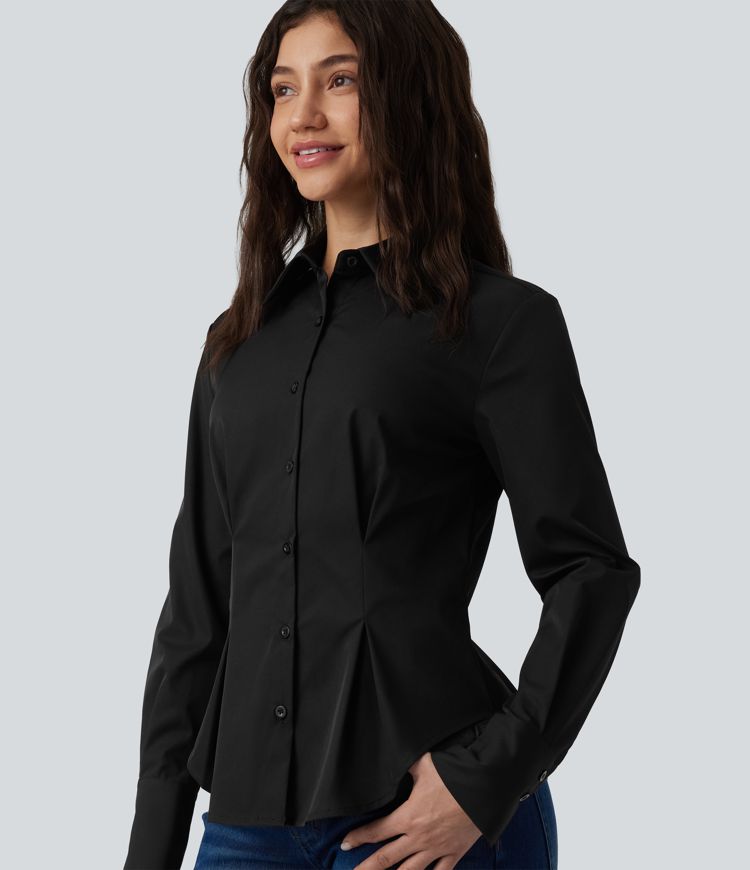 Long Sleeve Curved Hem Casual Shirt