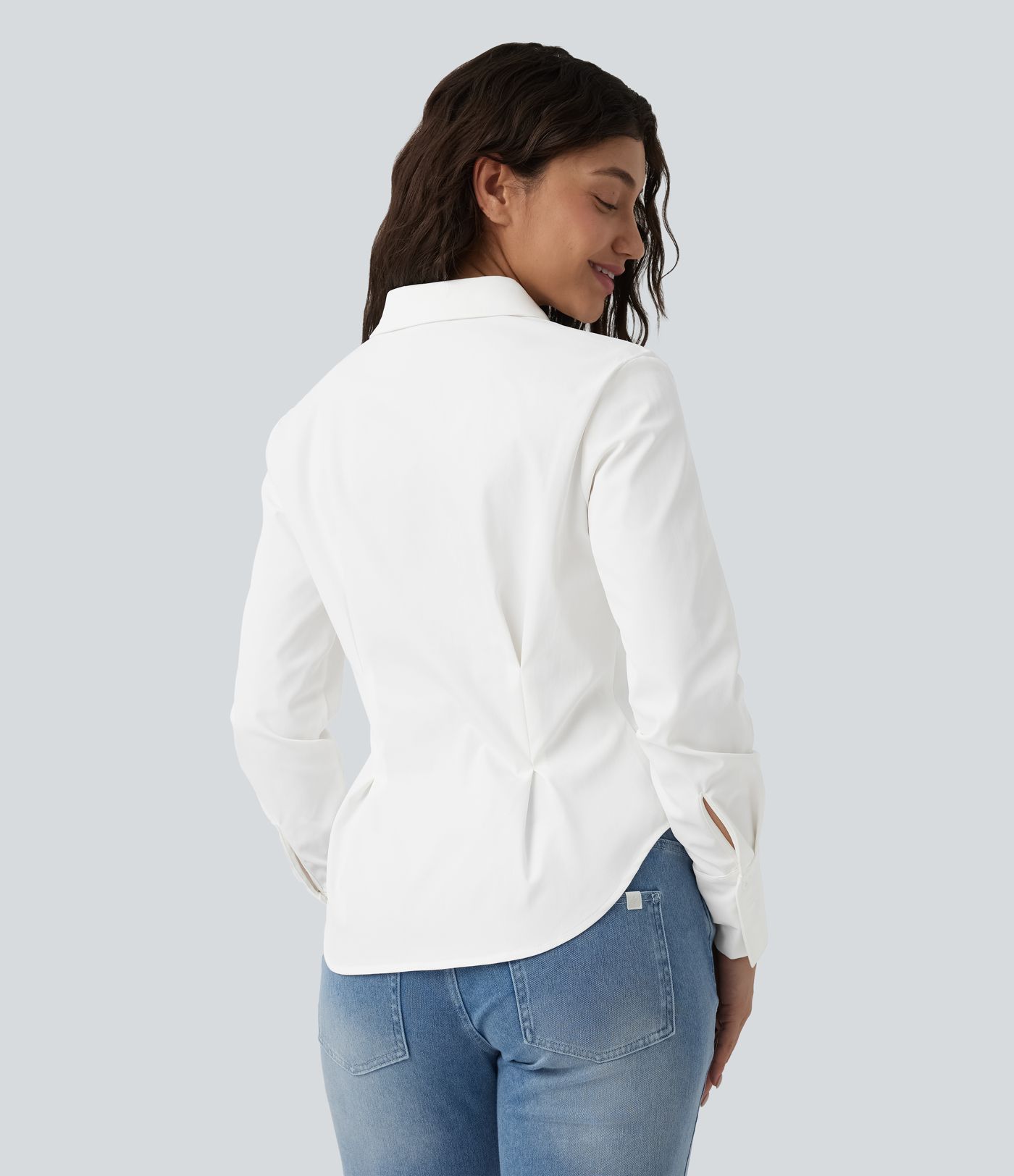 Long Sleeve Curved Hem Casual Shirt