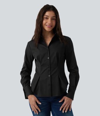 Long Sleeve Curved Hem Casual Shirt