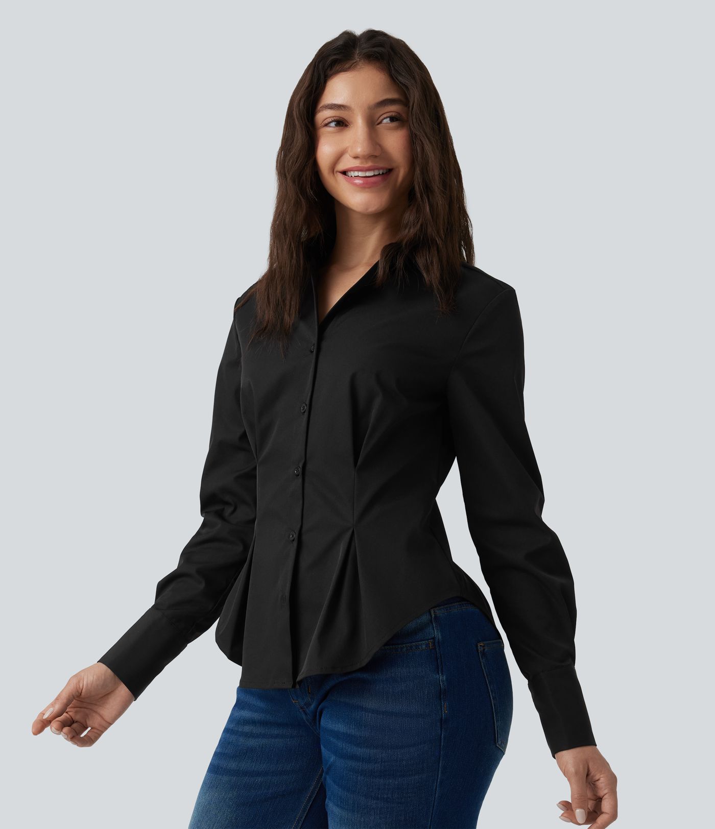 Long Sleeve Curved Hem Casual Shirt