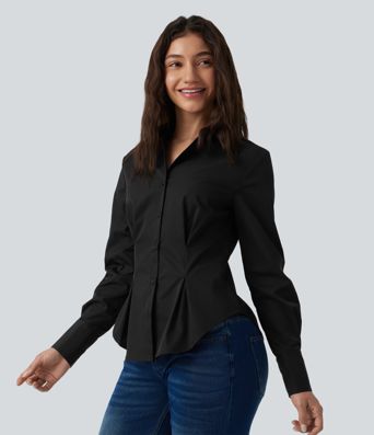 Long Sleeve Curved Hem Casual Shirt