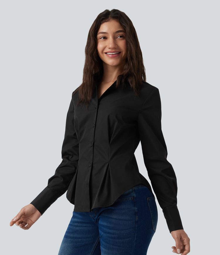 Long Sleeve Curved Hem Casual Shirt