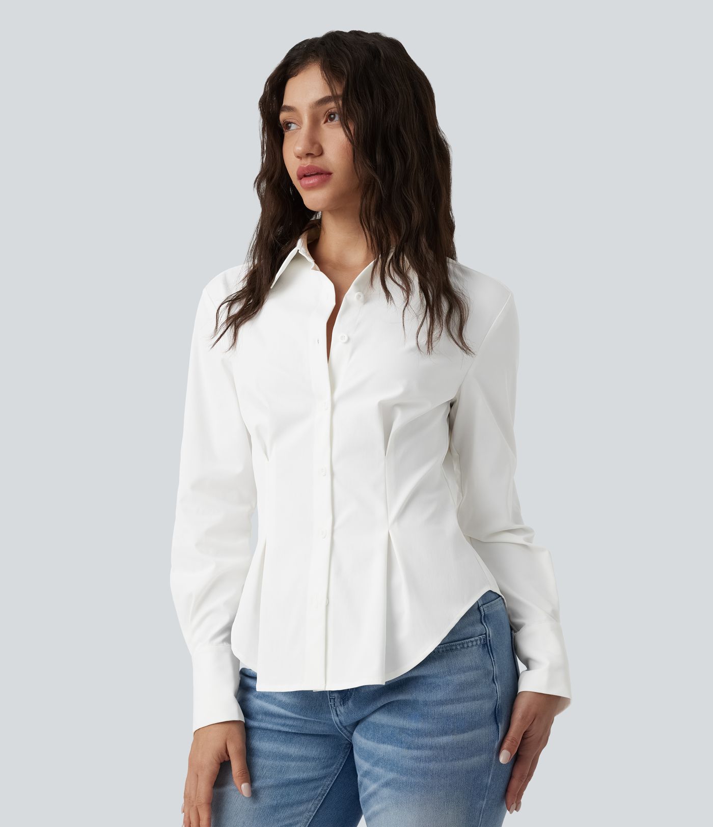 Long Sleeve Curved Hem Casual Shirt