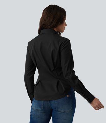 Long Sleeve Curved Hem Casual Shirt