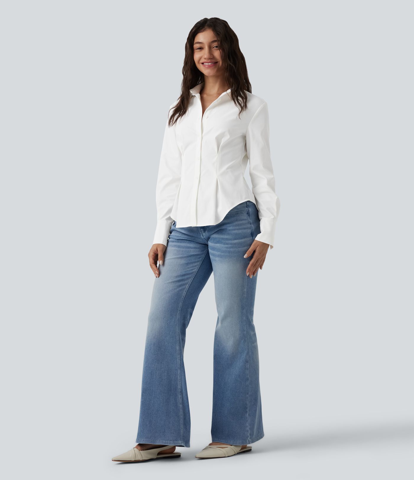 Long Sleeve Curved Hem Casual Shirt