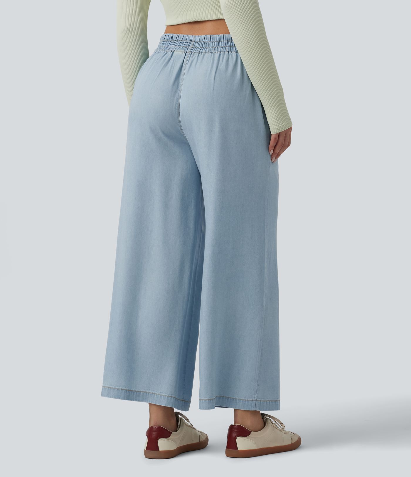 Mid Rise Draped Lyocell Casual Baggy Jeans with Pockets