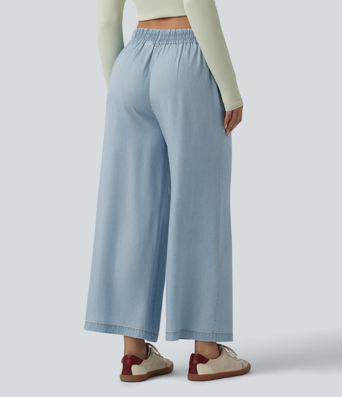 Mid Rise Draped Lyocell Casual Baggy Jeans with Pockets