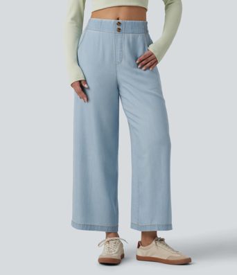 Mid Rise Draped Lyocell Casual Baggy Jeans with Pockets