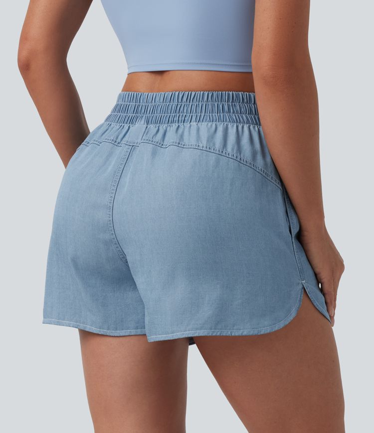 Lässige Denim-Shorts mit mittelhohem Bund und Seitentaschen - 8,9 cm