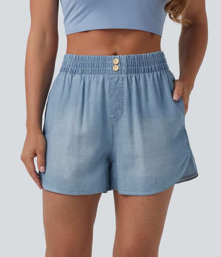 Lässige Denim-Shorts mit mittelhohem Bund und Seitentaschen - 8,9 cm