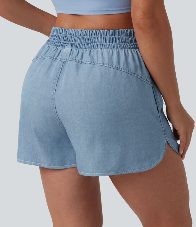 Lässige Denim-Shorts mit mittelhohem Bund und Seitentaschen - 8,9 cm