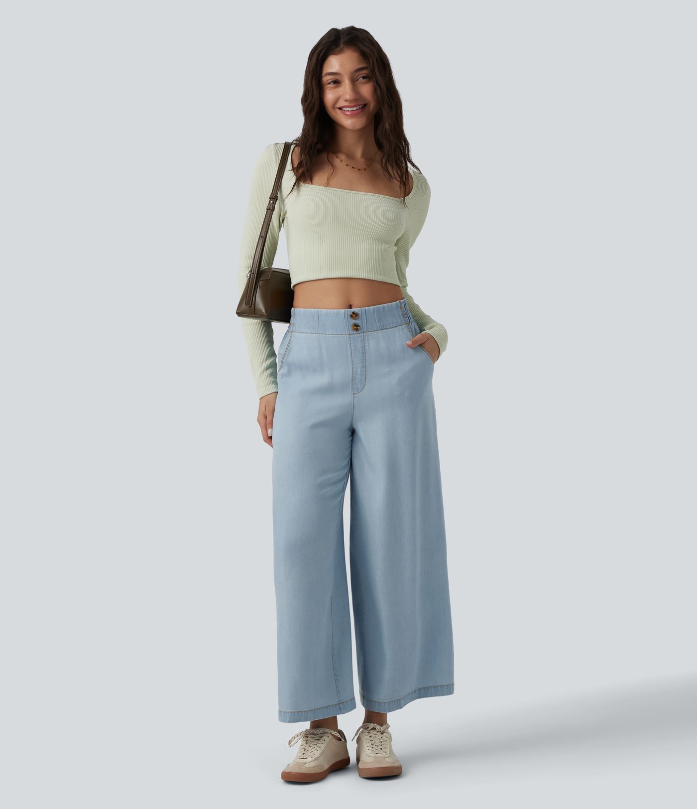 Mid Rise Draped Lyocell Casual Baggy Jeans with Pockets