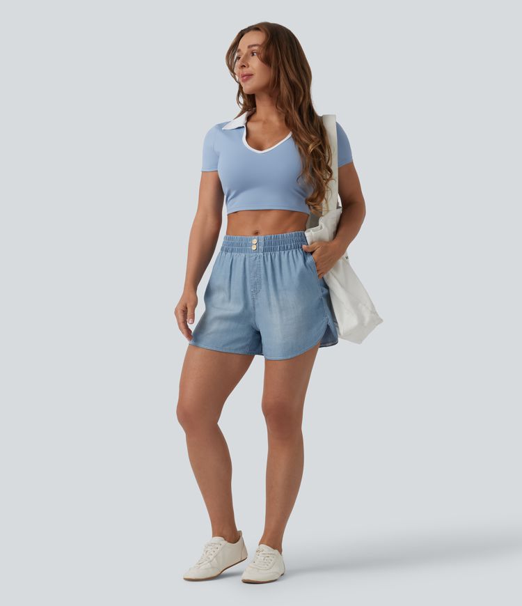 Lässige Denim-Shorts mit mittelhohem Bund und Seitentaschen - 8,9 cm
